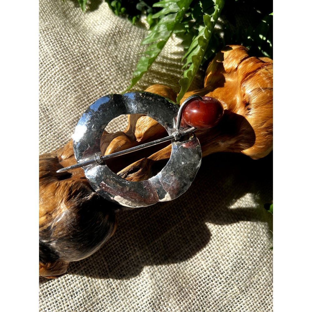 Solid Hammered Sterling Silver Hair Stick Pin Barrette With Tigers Eye or Brown